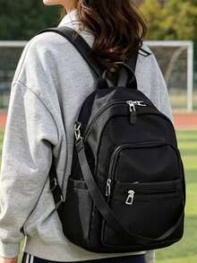 Mochila de gran capacidad para mujeres, bolso clásico de unicolor para damas - Negro 4 - Ver 7