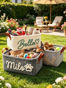 1pc Customizable Storage Basket Personalized Dog Toy Basket Corduroy Pet Storage Basket With Name Personalized Name Basket With Portable Handle Desktop Organizer Clothing Storage Home Decor Perfect Gift Laundry Basket, Gift For Pet Lovers - Multicolor - View 3