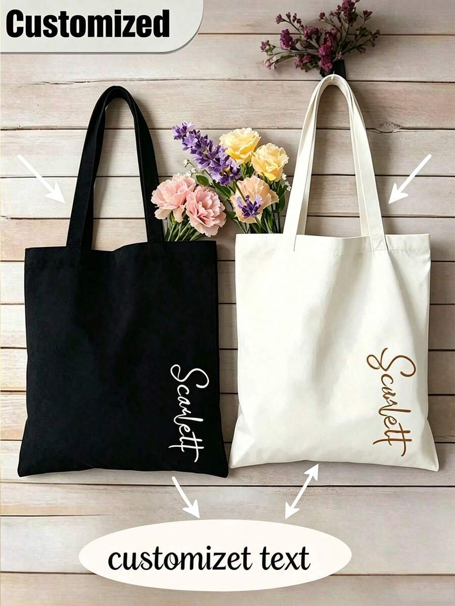 Custom Canvas Tote Bag, Personalized With Your Words, Large Capacity Lightweight Versatile For Women. Great For School, Commute, Travel. - Multicolor - View 1