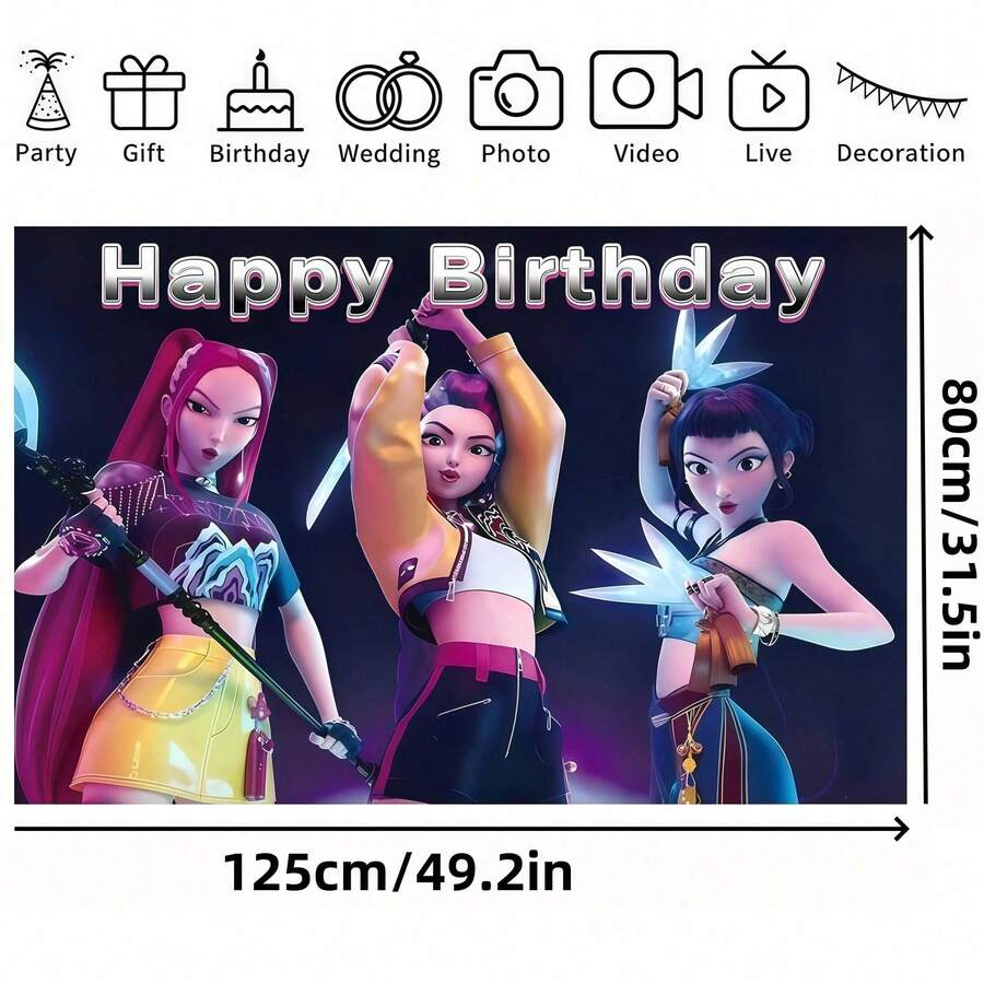 K-POP & Witch Hunt Theme Party Supplies, 71pcs Anime Backdrop, Children's Birthday Scene Decoration Gift, Random Style - Multicolor - View 1