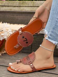 Viral Blue Rhinestone Flower Flat Sandals - Perfect Summer Beach Vibe! - Brown - View 7