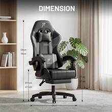 HLONONE Silla gaming con reposapiés, reposabrazos articulados, acolchado de espuma, respaldo ajustable a 135°, soporte para la cabeza y lumbar – Silla de oficina ergonómica de piel sintética para oficina en casa, zona de juegos, dormitorio y salón. - Negro - Ver 7