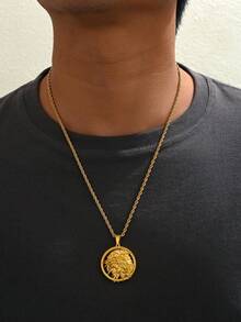 Twisted Chain Jesus Pendant Necklace Gold Plated Stainless Steel For Men Stainless Steel Twisted Necklace Thorn Jesus Charm Men Jewelry Hip Hop - Gold - View 2