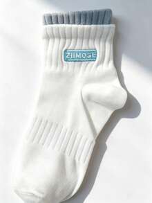 1 Pair 3 Pairs 4 Pairs Contrast Color Ribbed Mid-Calf Socks With English Embroidery Label, Comfortable Versatile Mid-Calf Socks For All Seasons - Multicolor - View 16