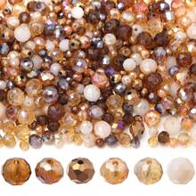 100-200pcs Brown Glass Crystal Beads Mixed Spacer Beads 4/6/8mm Classic Shiny Multi-Faceted Perforated Loose Beads, Suitable For DIY Jewelry Making, Necklace, Bracelet, Earring Craft Materials, Jewelry Making Beads, Bracelet Components, Shiny Bead Design, Exquisite Craftsmanship Beads - Brown - View 2