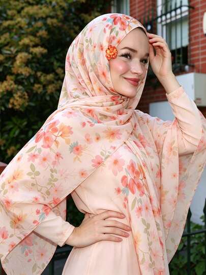 1PC Women's Summer Chiffon Ditsy Floral Scarf, Chiffon Floral Hijab, Soft And Fresh Ditsy Floral Pattern, Suitable For Summer Beach Travel, Sun Protection, Breathable And Comfortable