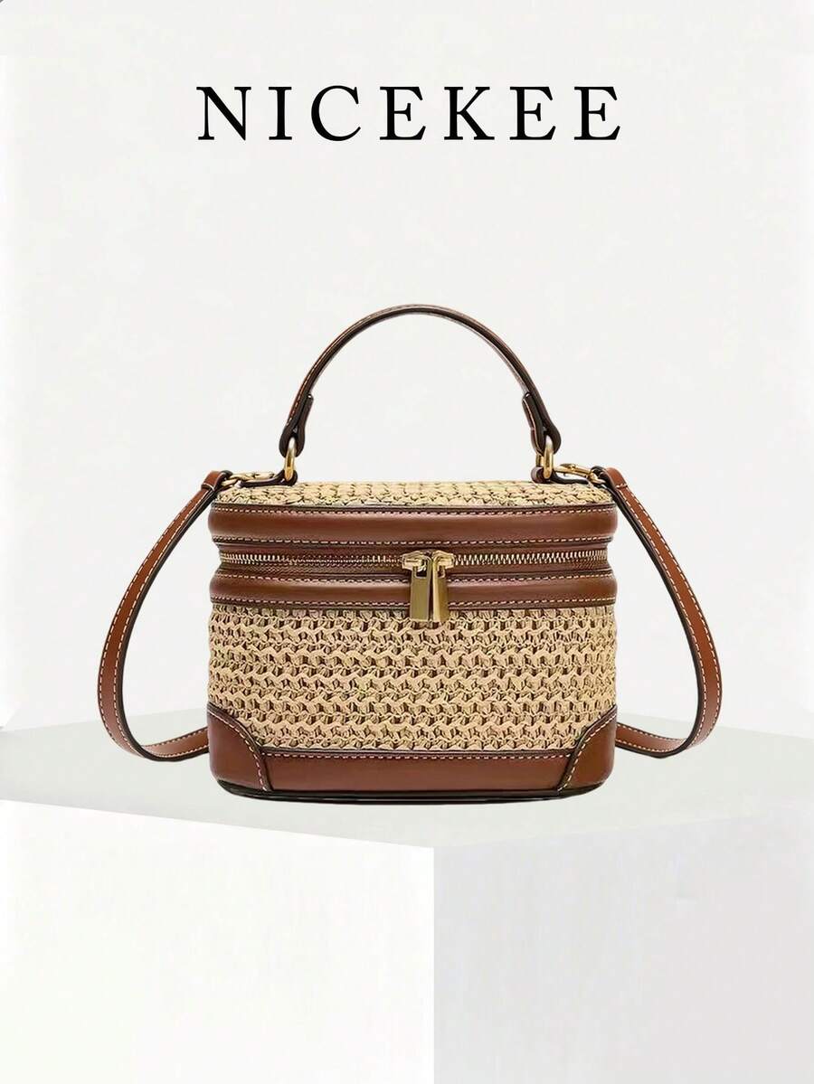 Tas Persegi Kecil, Gaya Liburan, Tas Tangan Kulit Sintetis Kasual, Tas Selempang Elegan untuk Sehari-hari, Cocok untuk Perjalanan Harian dan Liburan