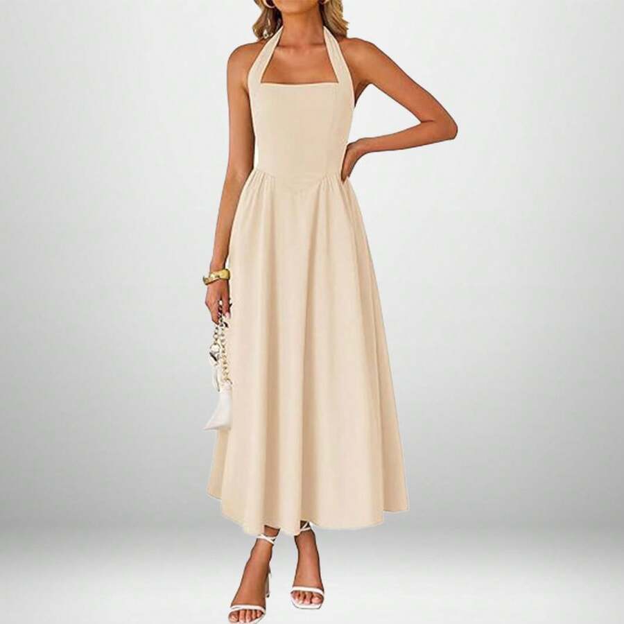 Timeless Draped Maxi Dress - Refined Silhouette & Flowy Texture - 29325-杏色 - 查看 1