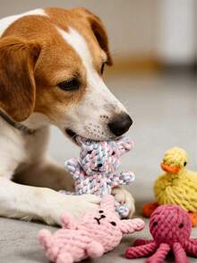 1件手工編織繩索狗玩具，可愛卡通動物造型，熊/章魚/鴨/兔子動物設計吸引寵物注意，耐用且耐咬/舒壓/磨牙清潔/預防口腔問題，互動式繩索玩具，寵物禮物，寵物用品，適合幼犬、小型和中型犬的寵物繩索玩具，送禮最佳選擇 - 繩結遊戲 - 查看 8