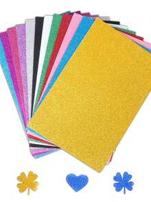 5pcs/10pcs/Tamaño A4/8.27in*11.69in/21cm*29.7cm/Papel de espuma con purpurina de color aleatorio, con respaldo autoadhesivo/10pcs/Paquete de papel de esponja con purpurina metálica multicolor, hojas de espuma con purpurina gruesas sin respaldo adhesivo, para manualidades DIY, relieve, papel de arte F - Multicolor - Ver 8