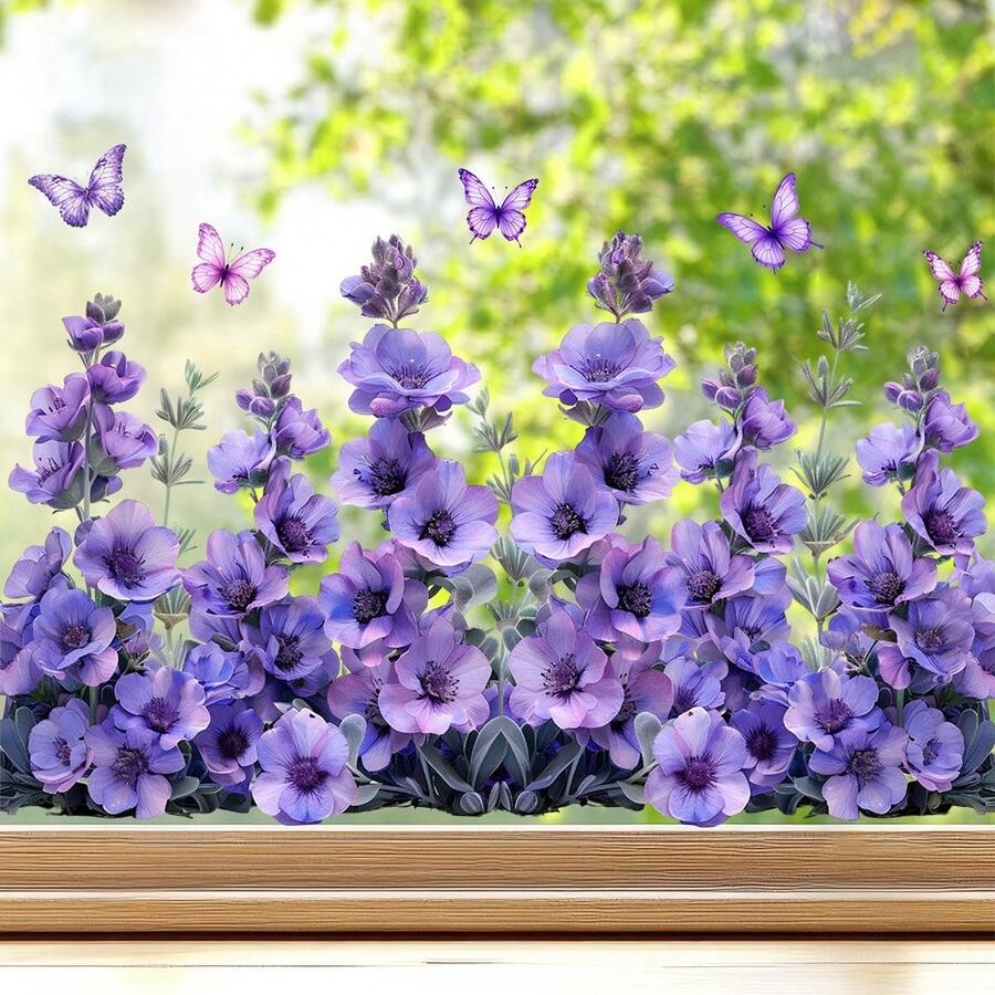 1PC Double-Sided Visible Wind Chime Window Sticker, Purple Butterfly Glass Sticker, Artistic Decorative Sticker, Electrostatic Adsorption Reusable, Suitable For Bedroom, Living Room, Study, Bathroom, Party, Store Decoration - Bellflower - View 1