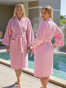 UNISEX BATHROBE, WIDE AND LONG, EXCELLENT ABSORPTION, MICRO-TOWEL FABRIC (COTTON WITH MICROFIBER) - 淺粉色 - 查看 2