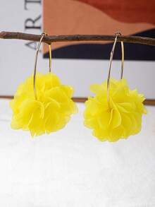 2 Pieces/Set Of Bohemian Style Yellow Floral Fabric Earrings, Suitable For Women's Gatherings And Holiday Gifts - Yellow - View 2