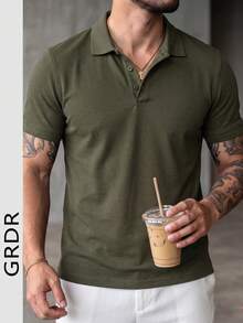 GRDR 1pc Men's Solid Color Minimalist Short Sleeve Business POLO Shirt - Suitable For Workplace - Green - View 4