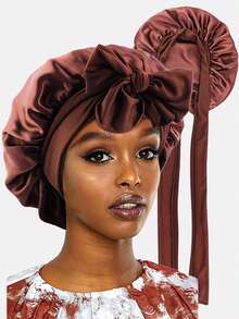 1 pieza Gorro de dormir ajustable con cinta de satén para mujer, pañuelo para la cabeza, adecuado para uso diario - Negro - Ver 14