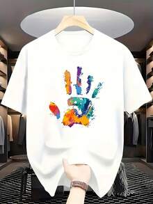 Camiseta Estampada para Hombre - Diseño de Palmeras en Color Negro, Esquema de Colores Azul, Morado, Naranja, Amarillo y Rosa - Lavable a Máquina, Prenda Casual Diaria, Esencial para Fiestas - Negro - Ver 10