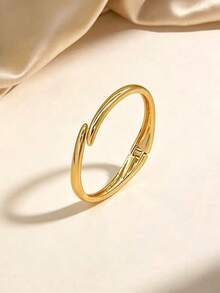 1pc Women's Fashion Personalized European & American Style Open Design Bangle Bracelet - Yellow Gold - View 3