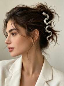 1pc Snake Texture Metal Hair Claw Clip For Women, Back Of Head Updo Braided Half-Up Hair Hair Claw - Multicolor - View 6