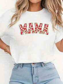 Camiseta gr£fica de manga corta casual para mujer de D■a de la Madre, parrimavera y verano - Blanco - Ver 2