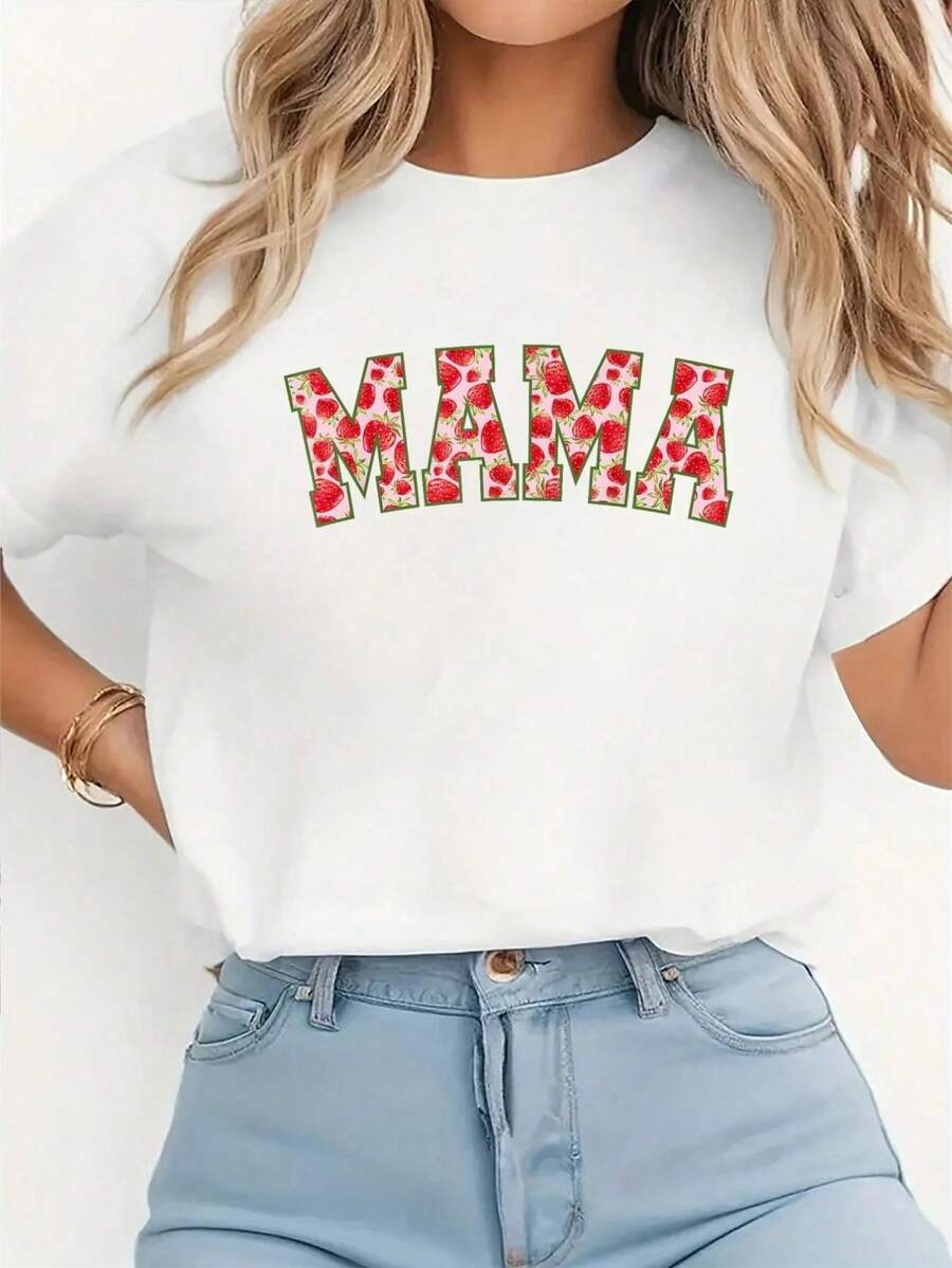 Camiseta gr£fica de manga corta casual para mujer de D￭a de la Madre, parrimavera y verano