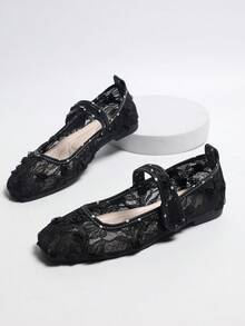 Women's Square Toe Fashion Polka Dot Pumps, Round Dot Style, Suitable For Spring/Autumn Outdoor Wear - Black - View 8