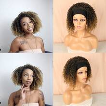 Afro Curly Hair Wig With Hairband, Breathable Design, LINDEZA+WIG CAP MT1B/27#/BROWN WITH HONEY - MT1B/27 - 查看 1