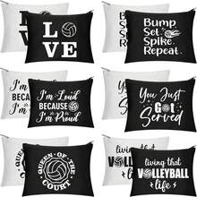 12PCS Volleyball Print Canvas Makeup Bag Set, Portable Zipper Cosmetic Pouch For Travel And Daily Storage, Ideal Gift For Volleyball Lovers, 2 Colors - White - View 8