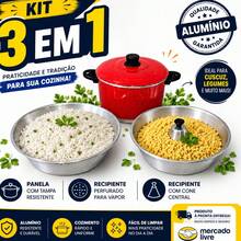 Panela Banho Maria 3x1 Cozimento A Vapor Cuscuz Legumes - Vermelho - Visão 1
