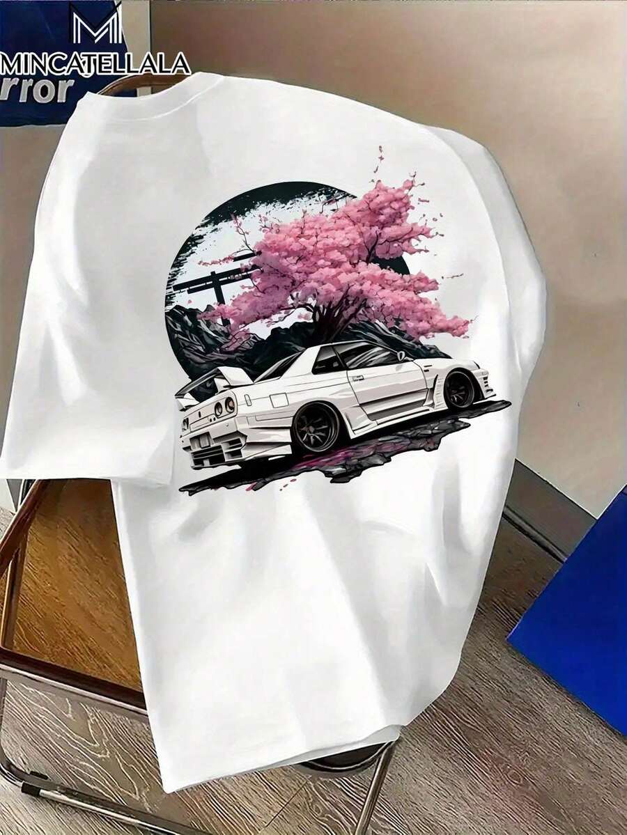 2026 Topp JDM-bil med körsbärsblommor och landskapsmönster herr-T-shirt, herrkläder, tryckt T-shirt, herrpresent, semesterkläder, casual loungewear, moderiktig, unisex