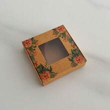 10個/包復古牛皮紙手工禮品包裝盒印花花卉糖果盒透明PVC視窗展示手工珠寶包裝盒 - 牛花方窗 - 查看 5
