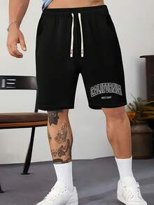 Fashionable Men's Casual Shorts: Athletic Shorts With Adjustable Drawstring For Spring/Summer. - 黑色 - 查看 2