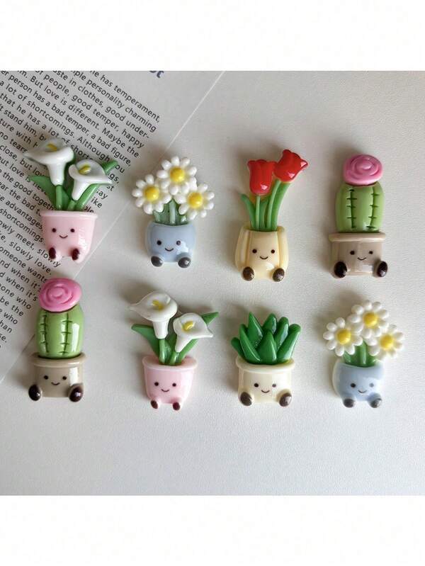 1/4/8pcs Potted Flower Shaped Refrigerator Magnets, Cute Creative Magnetic Decor, Suitable For Kitchen, Office, Whiteboard, Locker, Dishwasher, Ideal Gift For Christmas, Valentine's Day, Thanksgiving, Mother's Day, Graduation