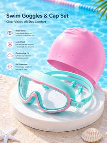 Gafas de natación de marco grande para adultos - Anti-empañamiento, protección UV, impermeables, gafas de natación unisex de ángulo amplio de 180°, adecuadas para piscina y aguas abiertas - verde menta - Ver 1