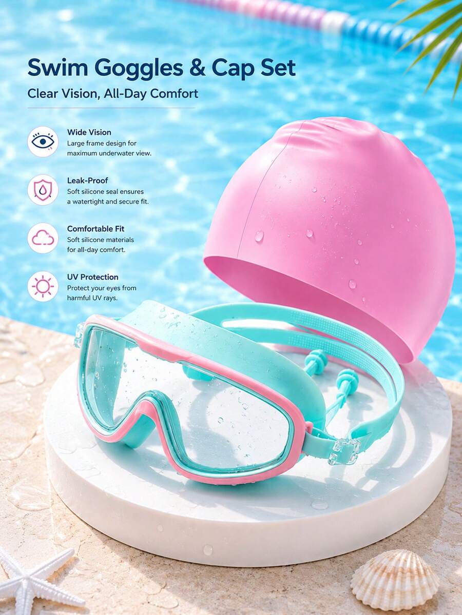 Gafas de natación de marco grande para adultos - Anti-empañamiento, protección UV, impermeables, gafas de natación unisex de ángulo amplio de 180°, adecuadas para piscina y aguas abiertas - verde menta - Ver 1