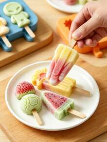 1set Space Shape Silicone Popsicle Mold, Durable Reusable With Lid For Summer Frozen Dessert, Rainbow Meteor 3-Cavity Design, DIY Craft Home Decor Handmade Gift, Valentine's Day Mother's Day Christmas - Green - View 8