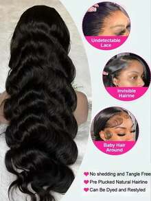 13x4 Body Wave Lace Front Wigs Human Hair 250% Density 24 Inch HD Lace Front Wigs Human Hair Pre Plucked Glueless Wigs Human Hair For Women Frontal Wigs With Baby Hair Natural Color - Natural Black - 查看 10