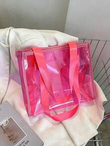 Colorful Shoulder Bag Tote, Transparent Laser Tote Bag, Fashion PVC Transparent Bag, Large Capacity Beach Tote Bag, Laser Shoulder Tote Bag, Reusable Transparent Shopping Bag, Portable Travel And Beach Bag, Perfect For Beach, Travel, Vacation, Swimming, Fitness, Cruise Vacation, Shopping, Commuting - Multicolor - View 7