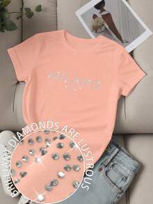Women's Unity Letter Slogan Short Sleeve T-Shirt, LOS ANGELES Graphic Tees, Women's Tops - 紫丁香色 - 查看 1