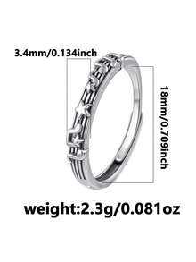 Anello regolabile in stile punk hip-hop in argento 925 con resina nera cava per donne - argento antico - Visualizzare 4