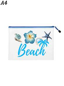 多色防水時尚網格沙灘包，印有「Beach」字樣的化妝包，羽毛花朵、扶桑花、海星、貝殼和珍珠元素，大容量透明化妝包，尼龍拉鍊盥洗包，輕巧，可存放防曬霜、零食、比基尼和沙灘必需品。春/夏防曬收納，適合游泳、沙灘、潛水和夏季度假，學生返校，送給朋友、家人、閨蜜、同學的禮物。生日、節日、派對、婚禮（伴娘）、郵輪必需品、畢業 - 彩色 - 查看 17