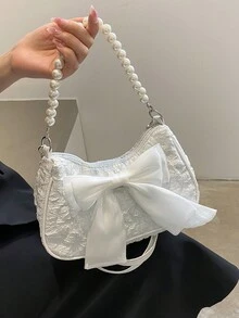 Bolso de mano con cadena de perlas de moda, bolso de hombro - Beis - Ver 5