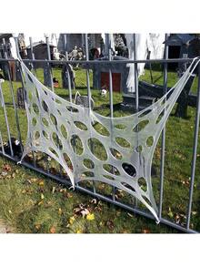Halloween Giant Spider Web Decoration, Large White Hollow Spider Web, Halloween Decor Spider Web, Torn Spider Web, Can Be Used With Artificial Spiders, Halloween Atmosphere Setup Prop, Haunted House Decoration, Halloween Theme Party Decoration, Home Decor - Multicolor - View 8