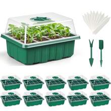 10 paquetes/5 paquetes Set de iniciación de bandejas de semillas con cúpula humiditaria (120 celdas en total) Set inicial de macetas y kit base mini invernadero Germination para cultivar semillas - Multicolor - Ver 9
