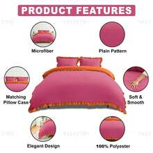 VELVETIO Luxury Kendrick Frill Duvet Cover Set Reversible Bedding Set Soft Smooth Lightweight Microfiber Polyester With Matching Pillow Cases Elegant Ruffle Edge Plain Design Single Double King - Hot Pink/Orange - View 3