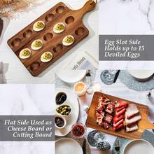 Reversible Wooden Deviled Egg Platter Deviled Egg Tray Charcuterie Board Cutting Board Cheese Serving Tray For Home Kitchen(15 Holes) - View 6