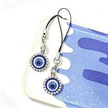 2 piezas Colgante de teléfono con dije de ojo malvado plateado, cordón para teléfono - Plateado - Ver 4