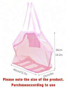1pc Beach Bag, Mesh Handheld Children's Toy Storage Bag, Travel Foldable Organizer Mesh Bag For Outdoor Use,Back To School,Back To School - Pink - View 2