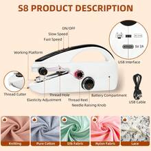 Juego de 14 piezas/44 piezas/55 piezas Máquina de coser a mano, adecuada para principiantes, máquina de coser portátil mini con costura rápida de doble velocidad, dispositivo de costura portátil para el hogar, viajes, manualidades DIY, (Nota: Solo adecuada para telas finas/colores de accesorios aleatorios) - Blanco - Ver 3