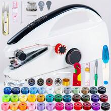 Juego de 14 piezas/44 piezas/55 piezas Máquina de coser a mano, adecuada para principiantes, máquina de coser portátil mini con costura rápida de doble velocidad, dispositivo de costura portátil para el hogar, viajes, manualidades DIY, (Nota: Solo adecuada para telas finas/colores de accesorios aleatorios) - Blanco - Ver 13