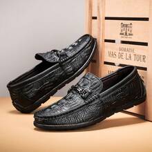 Spring Summer Men Loafers Genuine Leather Slip On Casual Shoes Crocodile Texture British Style - 2066棕色 - 查看 4